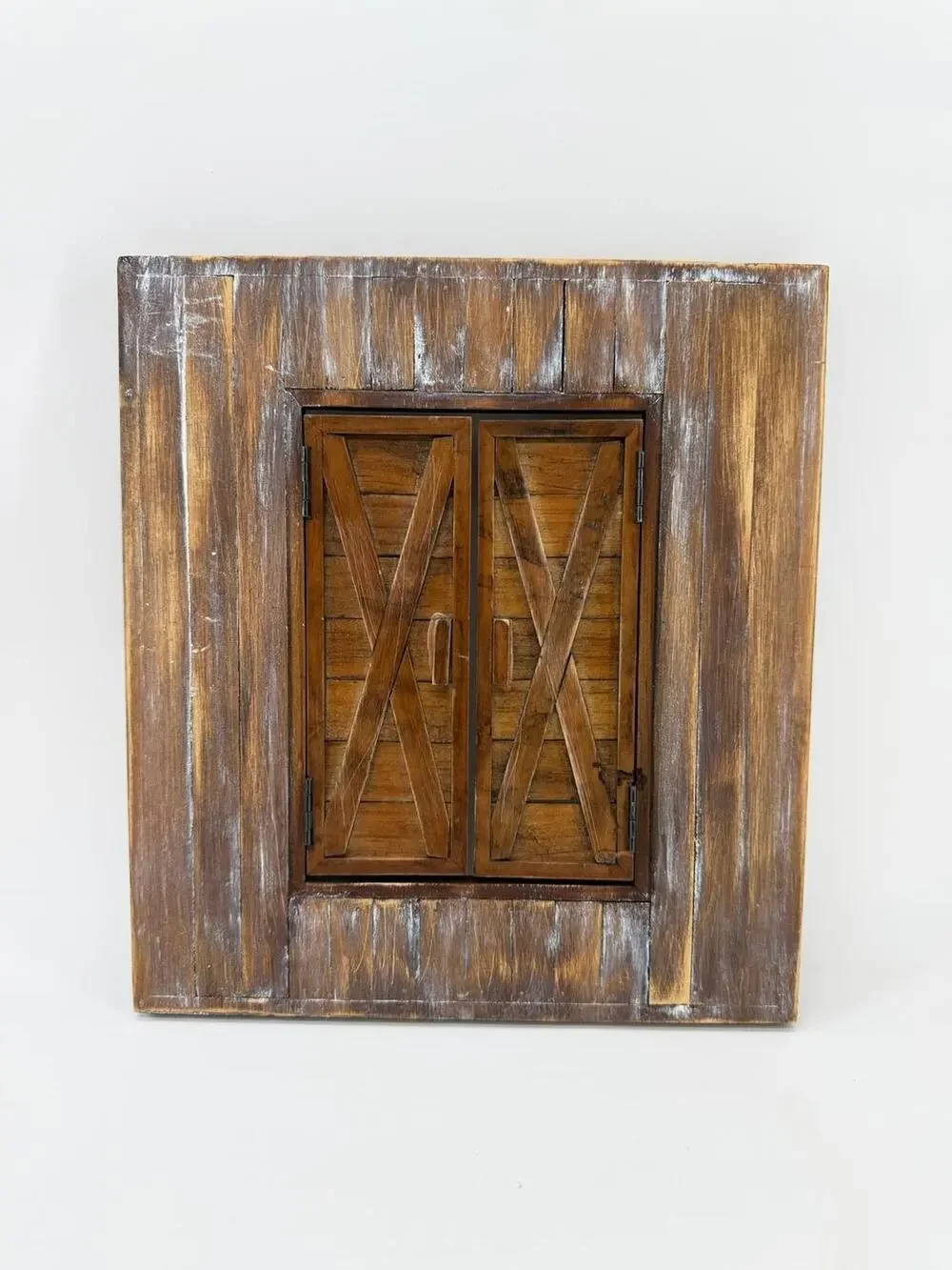 Rustic Farmhouse Wood Wall Decor Frame with Hinged Barn Shutter Doors
